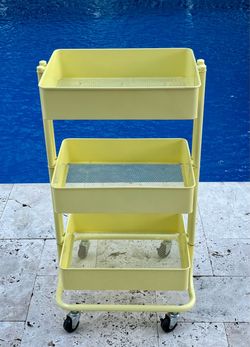 30”h Yellow 3-Tier Metal Rolling Storage Cart