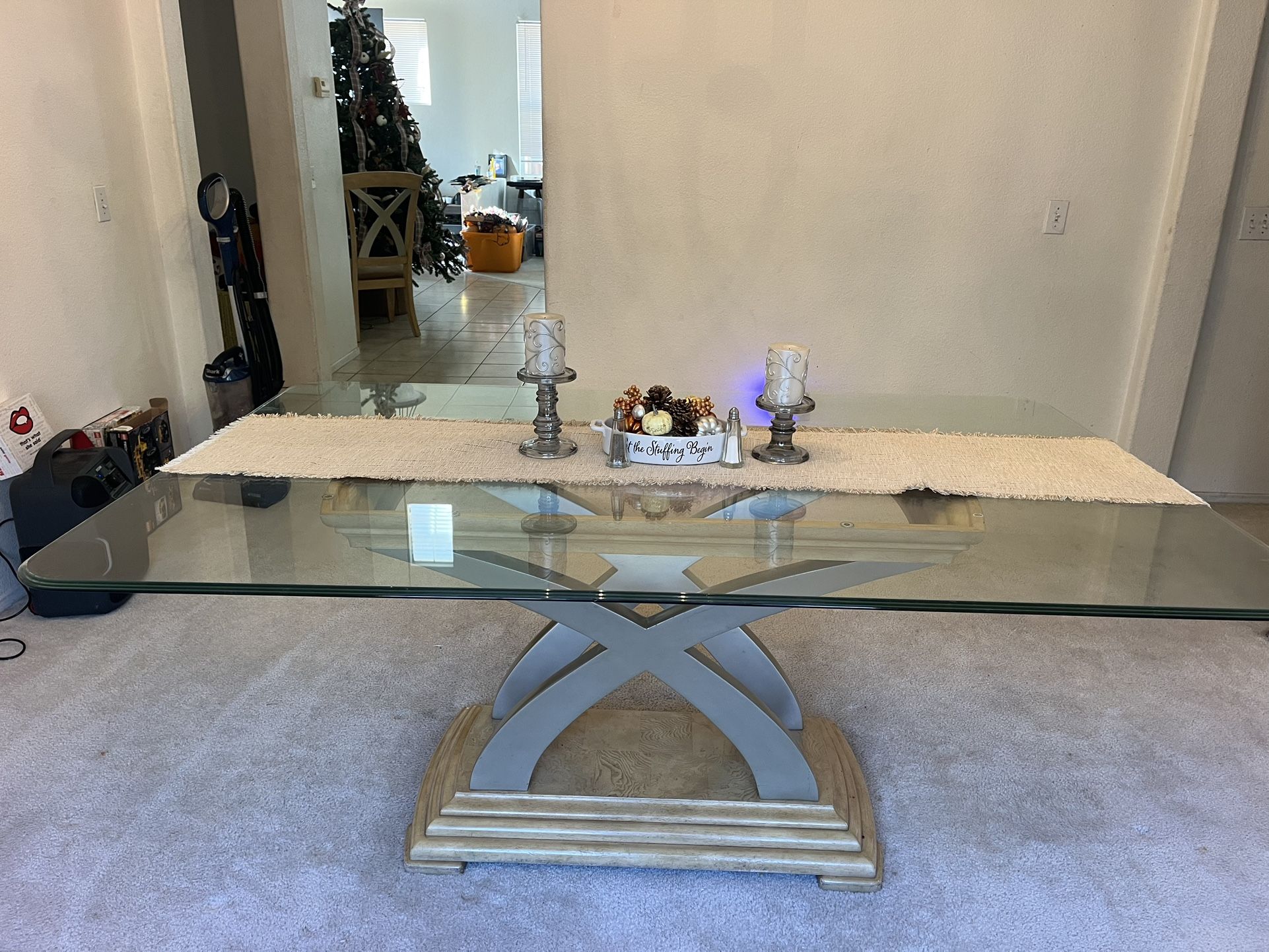 Large Glass Top Dining Table 