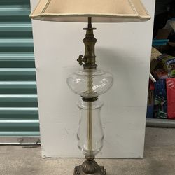 Vintage Brass And Glass Tall Victorian Table Lamp 