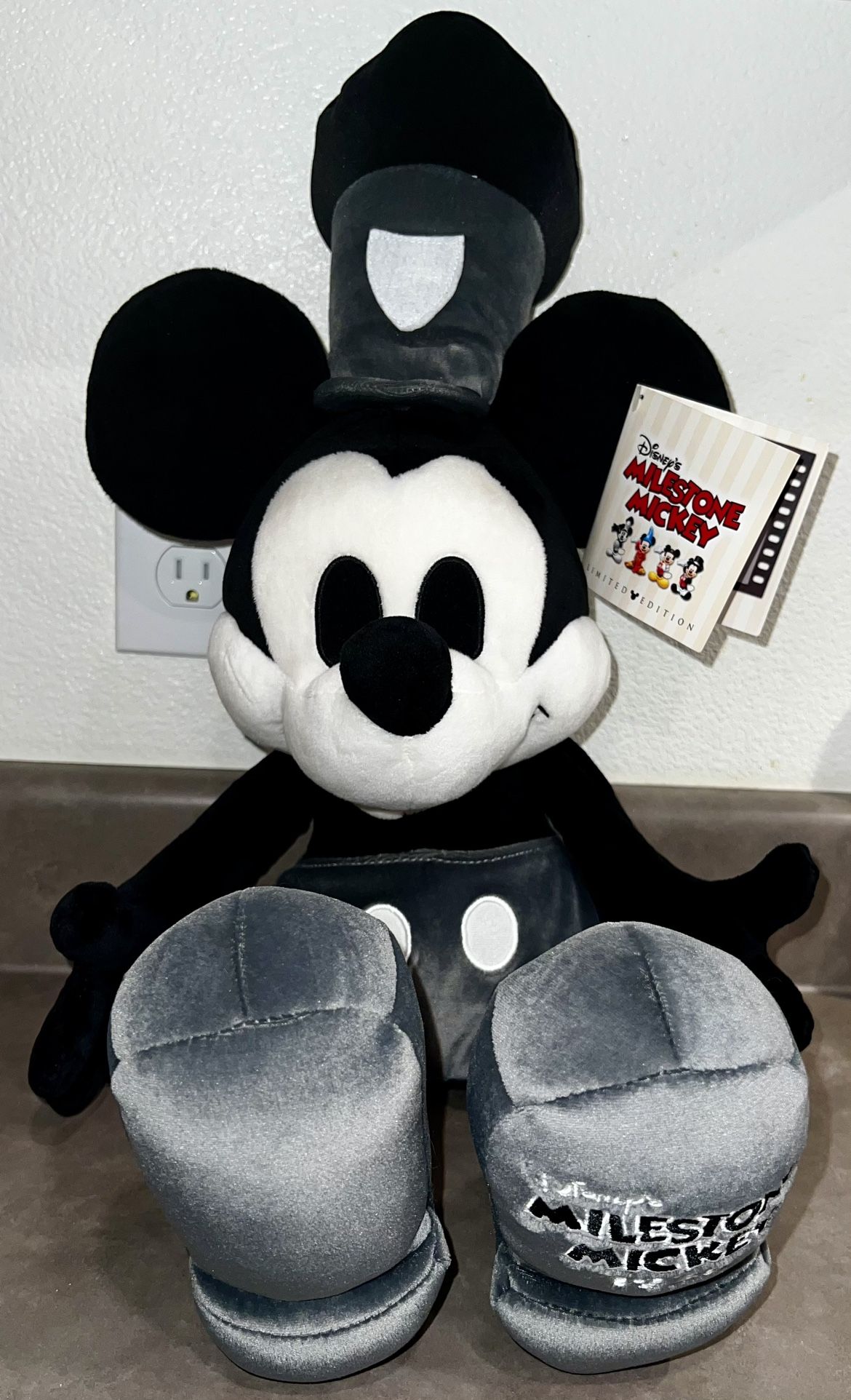 Mickey Mouse Disney (NWT) Milestone 1928 Steamboat Willie LTD Plush Toy Black White Gray