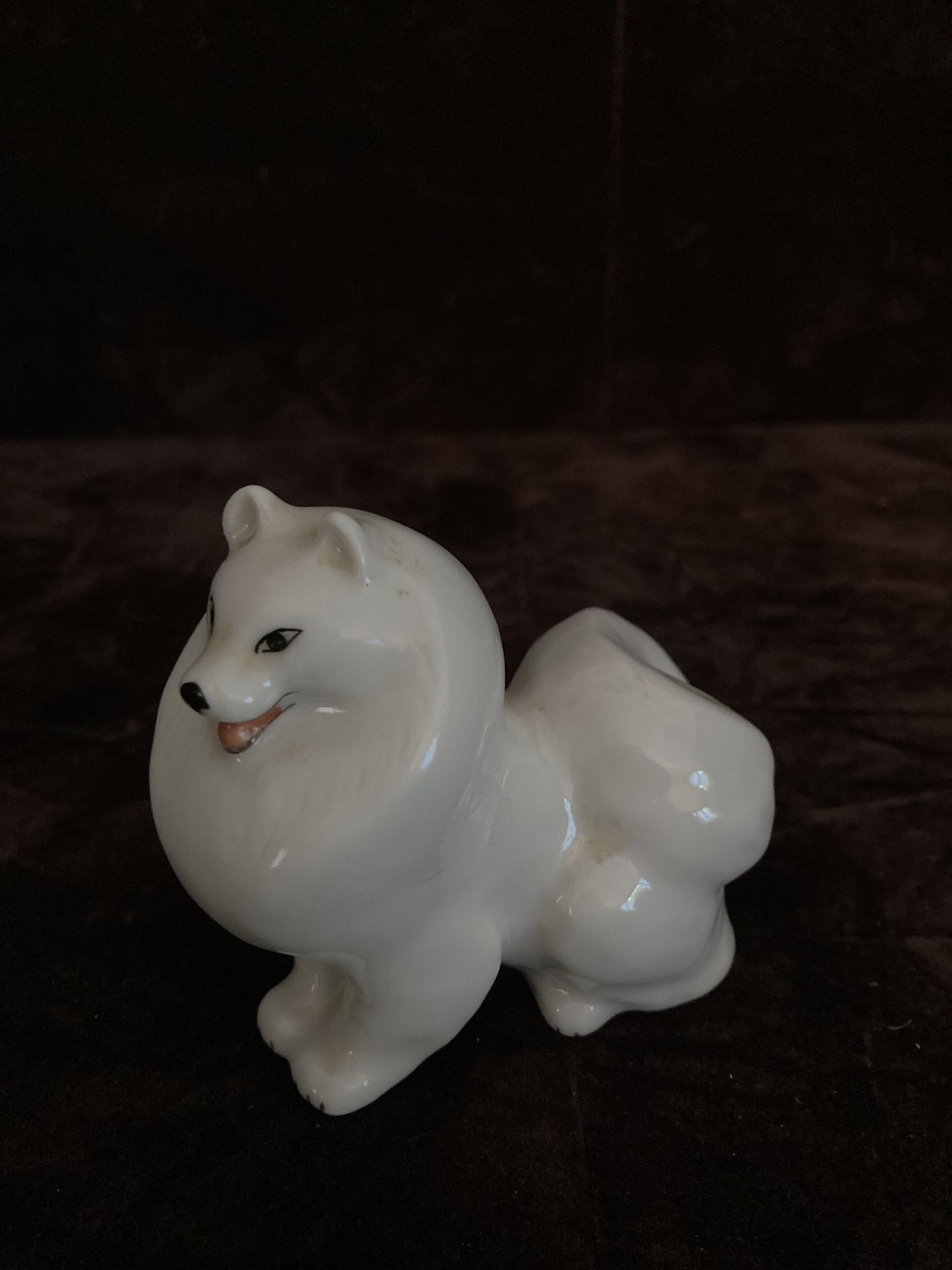 Vintage Samoyed Spitz Dog Figure Statue Lomonosov Porcelain Russia