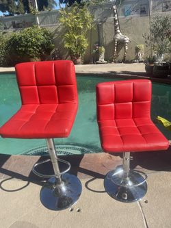 Pair- Orange/red Adjustable Barstools