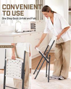 Outdoor Portable Plastic Folding Chair, Indoor Outdoor Comfortable Sturdy Office Seat with Steel Frame, 350 lbs Capacity for Home, Party, Wedding, Gar