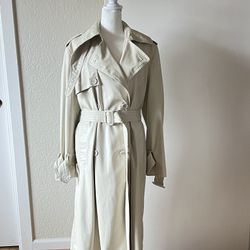 Zara Coat Trench Oversized Beige Size S Faux Leather 