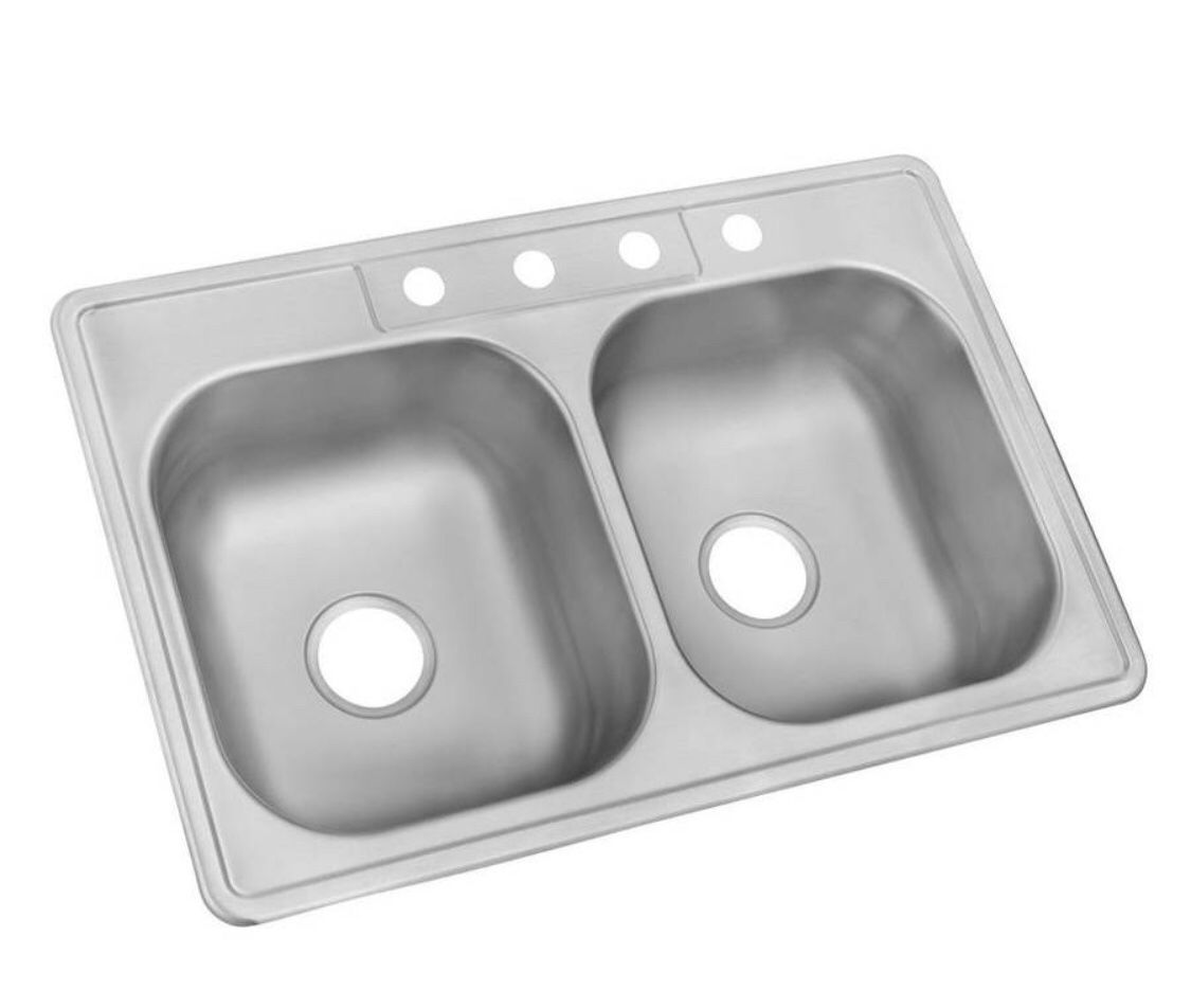 Drop-In Stainless Steel 33 Inch 4-Hole Double Bowl Kitchen Sink - New!