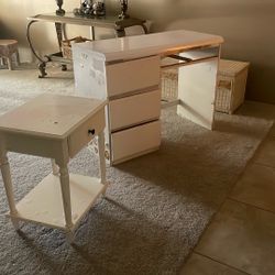 White Vanity Table And End Table