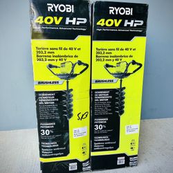 New Ryobi 40V HP Brushless Cordless EarthAuger Powerhead with 8 in. Bit with4.0 Ah Battery and Charger