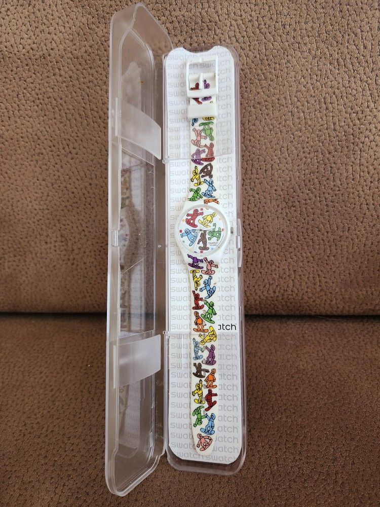 New Swatch Watch w/case, Colorful Design