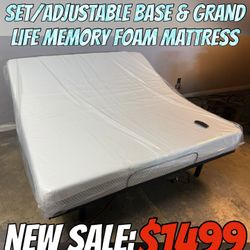 NEW KING ADJUSTABLE BASE SET/ADJUSTABLE BASE + GRAND LIFE MEMORY FOAM MATTRESS 