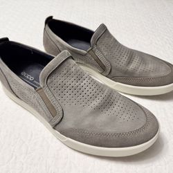 Ecco  Men's Slip On Leather Suede Loafers Shoes Grey Size 8.5