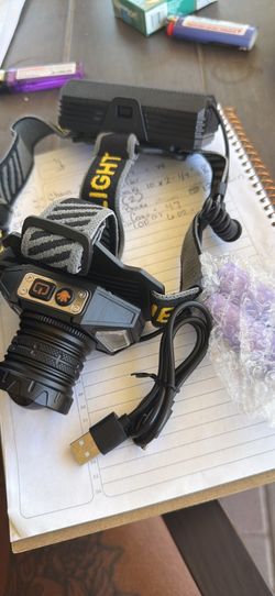LED headlamp rechargeable, 990,000 lumens add lamp with 12 modes and 60 hour long battery life,  motion sensor, IPX7 waterproof, 90° adjustable headla