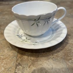 Royal Worcester Green Bamboo Tea Cup & Saucer Vintage 