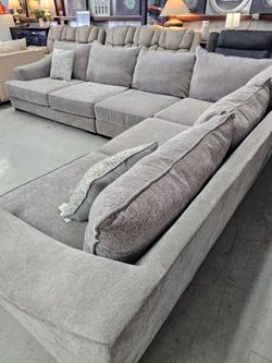 Massive Gray Deep-Seat Sectional – Delivery Available