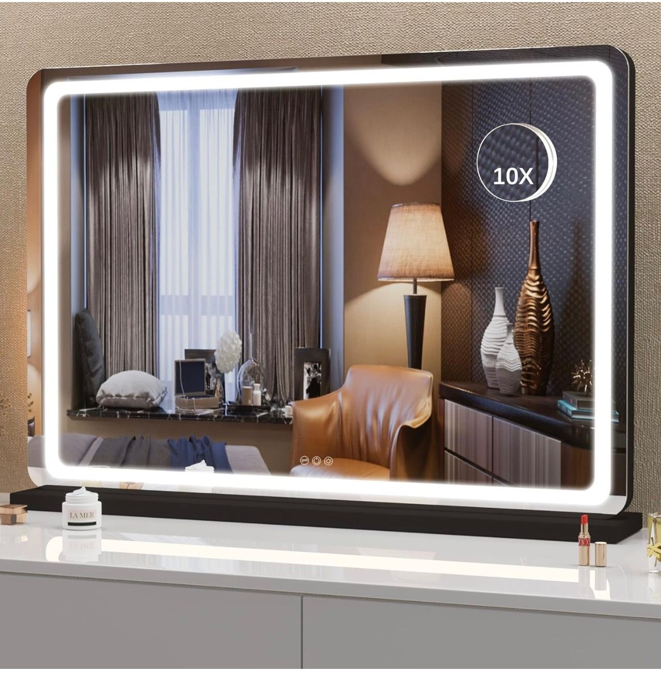 Hasipu Vanity Mirror with Lights, 32" x 22" LED Makeup Mirror, Lighted Makeup Mirror with Dimmable 3 Modes, Touch Screen Control Vanity Mirror Round B