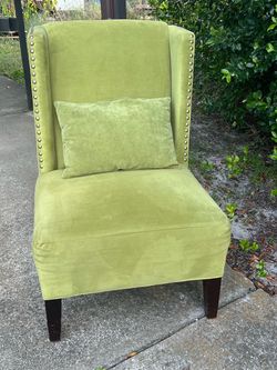 Lime Green Velvet Wingback Accent Chair with Nailhead Trim