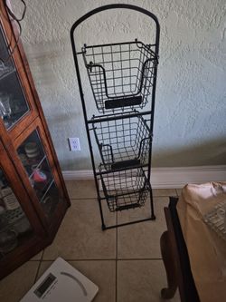 3-Tier Black Metal Wire Basket Stand