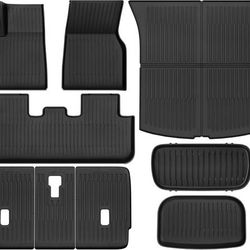 NEW Full Set Car Floor Mats Cargo Liner Tesla Model Y Juniper 2025 5-Seater (NOT 7-Seat) 9PCS TPE All-Weather 1st & 2nd Row Back Seat Mats and Cargo L