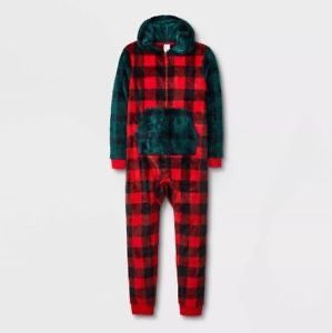 CAT & JACK Pajamas Red Buffalo Plaid Fleece Holiday Union Suit - Boys' Size -Extra Large.