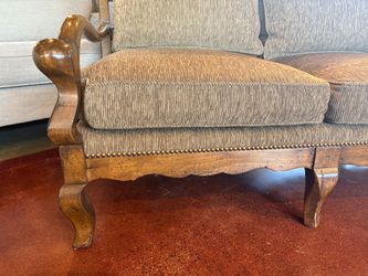 French Provincial Wood Frame Three Seater Sofa