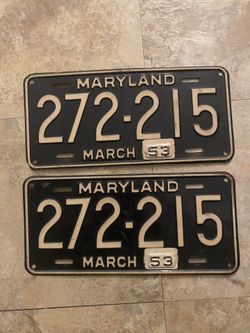 Maryland Old School 1953 License Plates 