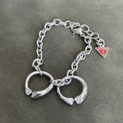 GUESS Silver-Tone Heart Charm Chain Bracelet