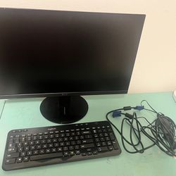 24” ACER Monitor w/ Power Cord, Wireless Keyboard, and VDI Cord,