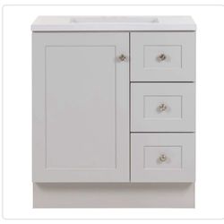 Bannister 31 in. Single Sink Pearl Gray Bath Vanity with Granite-Look Colorpoint White Cultured Marble Top