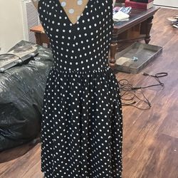 Signature By Robbie Bee Size 10 Black White Polka Dot Dress Lined 