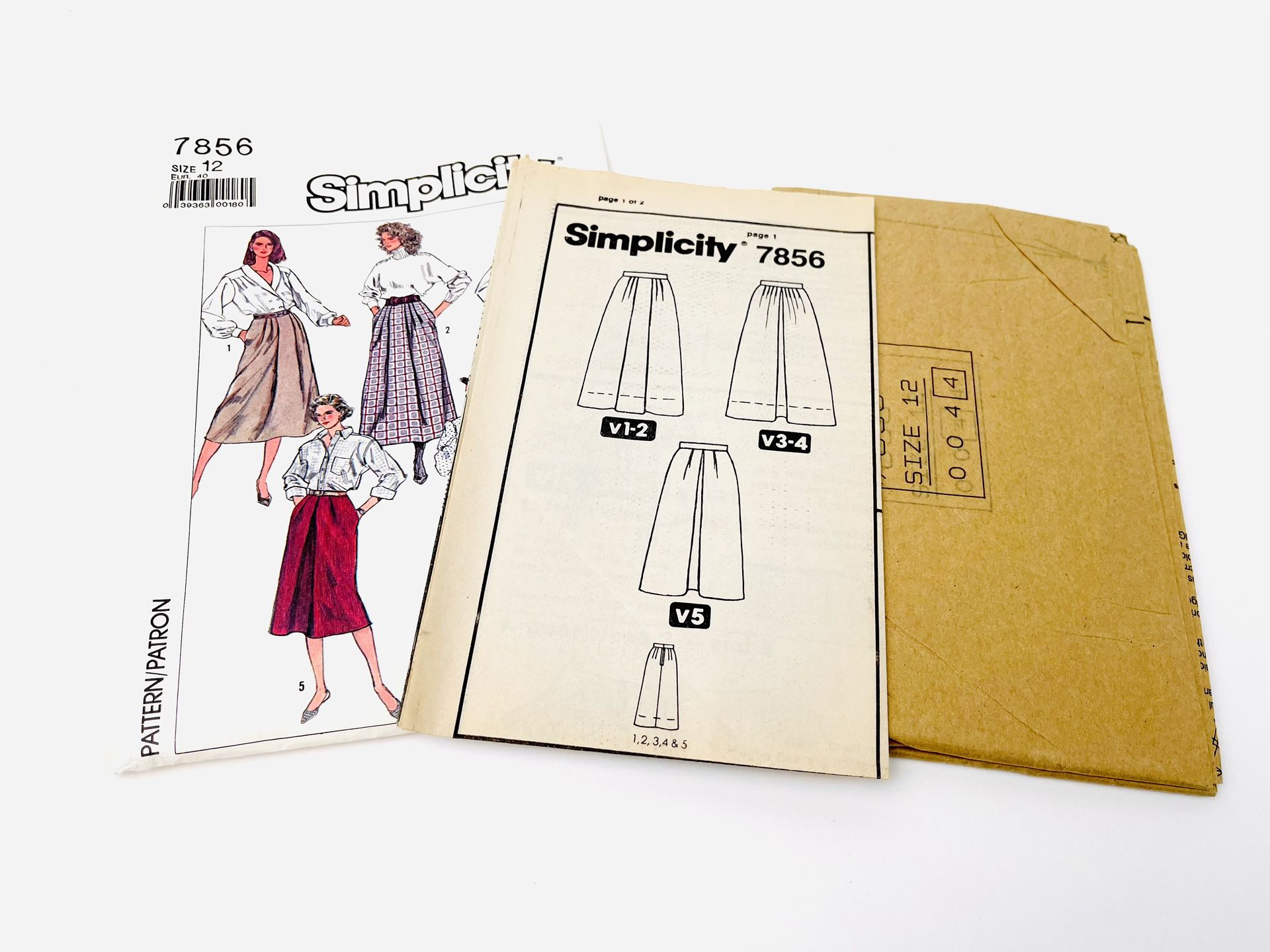 Simplicity 7856 A-Line Skirts w Front Pleats & Side Seam Pockets Sz 12 UNCUT 80s