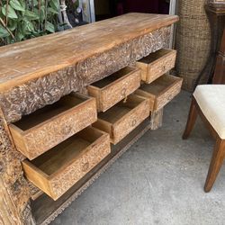 Tv Console Side Table  With Six Drawers Solid Carved, Wood Detailed, Amazing Work