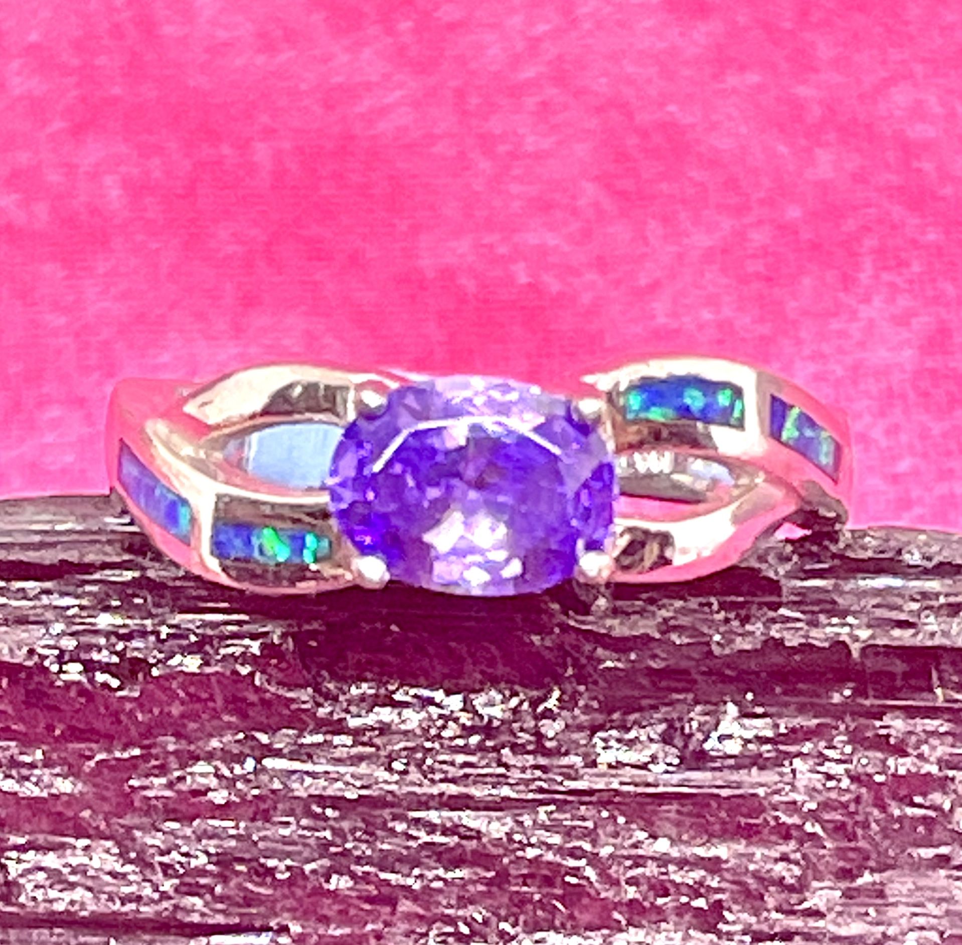 Sterling Amethyst and Opal Ring sz 8