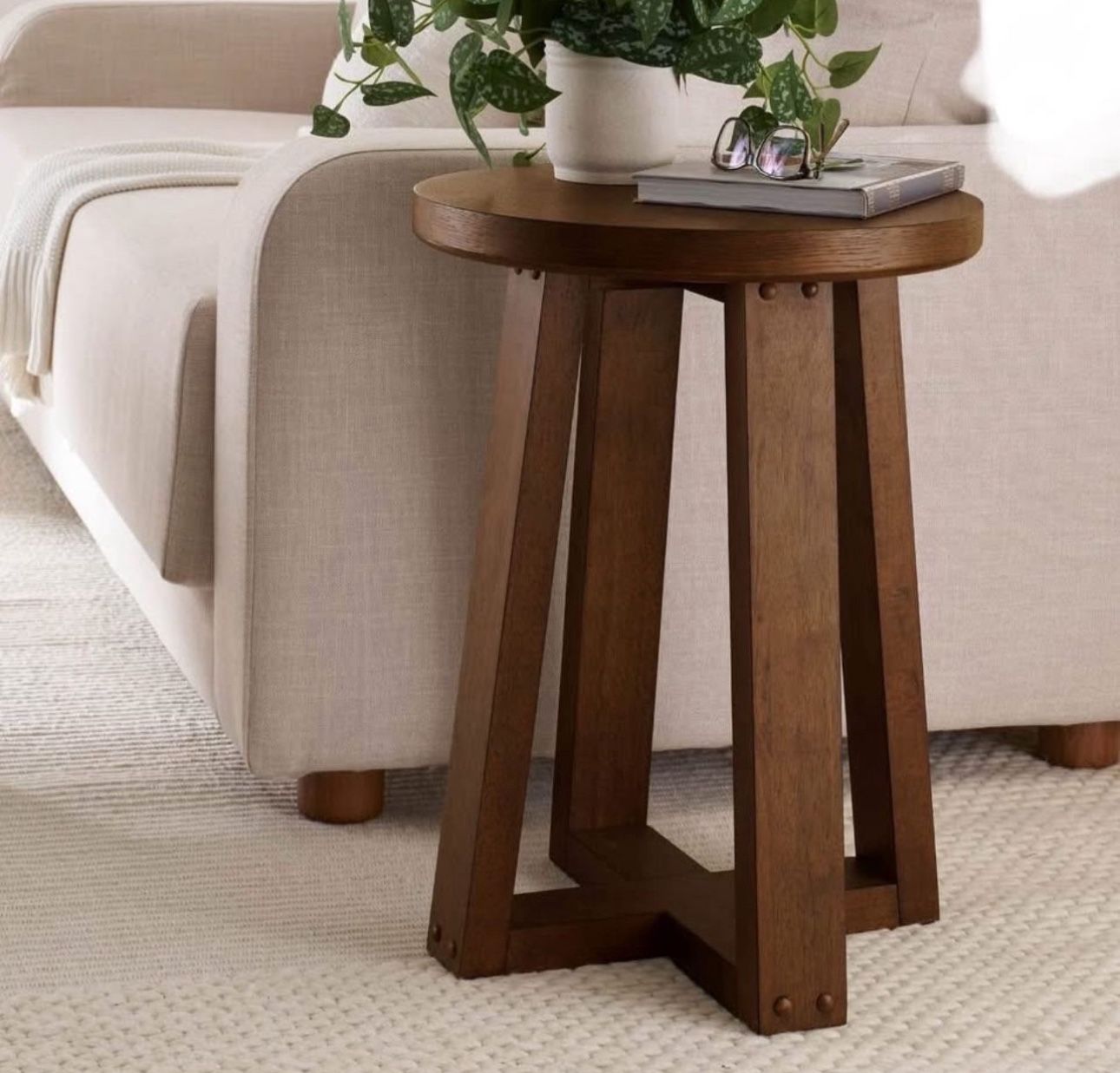 Ezra End Table, Walnut Finish, Round, New in the Box