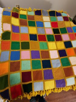 Vintage Colorful Squares Afghan Blanket 55x55