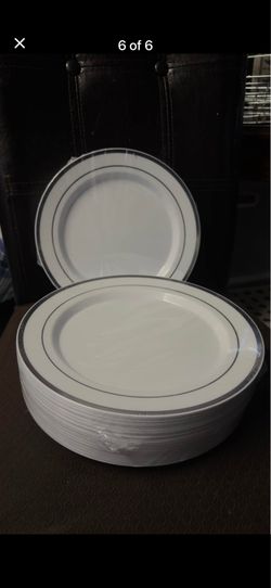 Silver lining plastic plates 100pcs