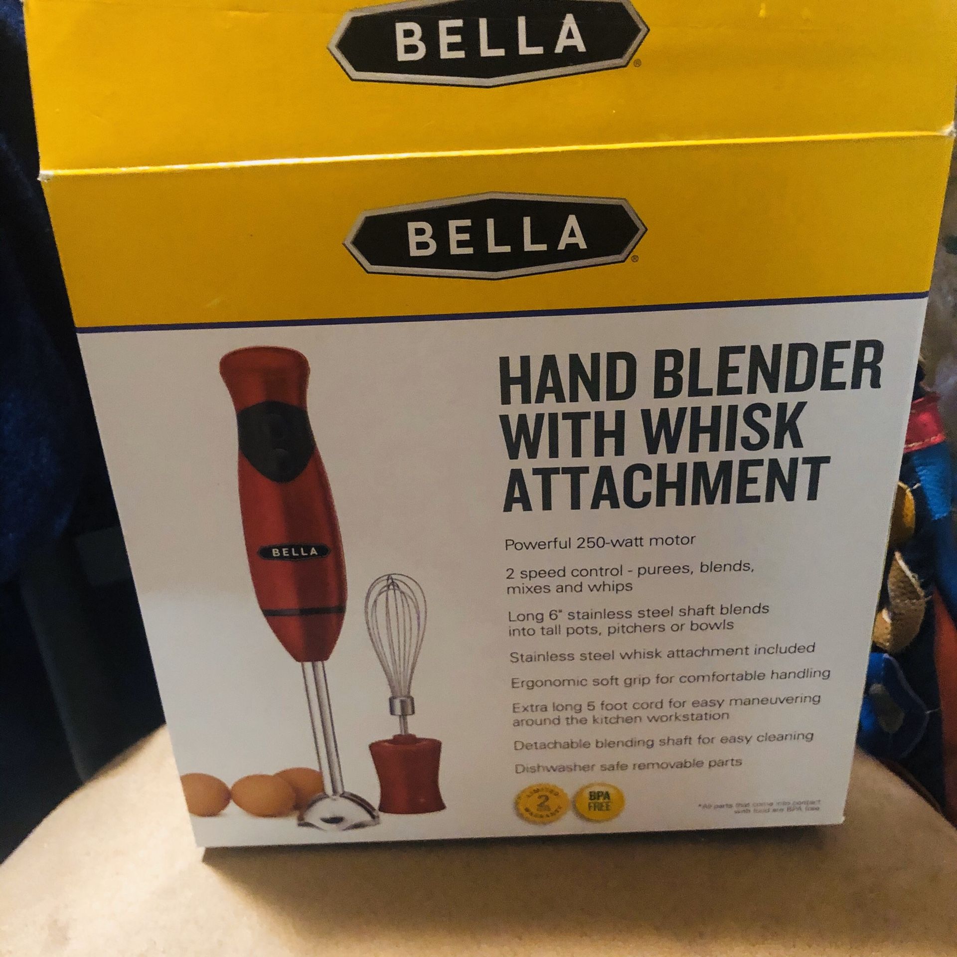 New in opened box Bella Hand Blender with Whisk Attachment