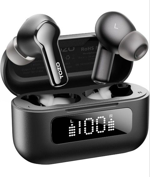 Hybrid Active Noise Cancelling Wireless Earbuds with 6 Mics AI Clear Call Ear Buds 55H Playtime with LED Display 32 Preset EQs via APP Bluetooth 5.3 I