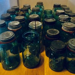 Antique & Vintage BLUE glass BALL Mason Jars From 1(contact info removed). 