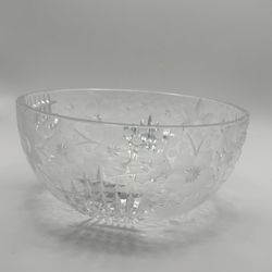 Vintage Dresden Crystal Bowl - Starburst, Floral Etching, 8” Bowl