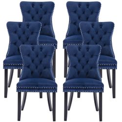 New In Box Set Of 6 Upholstered Velvet Dining Chairs