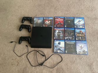 Used PlayStation 4, 11 games, and 3 controllers