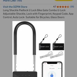 Long Shackle Padlock U Lock Bike Gate Combo U-Lock Adjustable Shackle, Lock with Fingerprint, Keypad Code, App Control, Auto Lock- Suitable for Bicycl