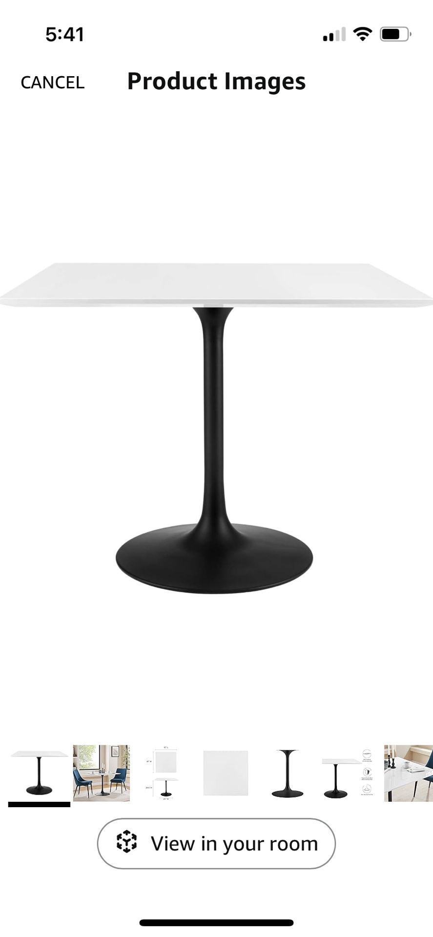 Modway Lippa 36" Square Wood Top Dining Table, Black Base