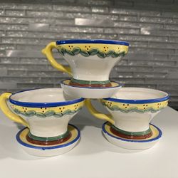 Dept. 56 2” Tea Cup / Saucer - Set of 3  Perfect for succulents  Saucer edges are a little bit rough with some missing paint 