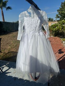 White Lace Tulle Ball Gown Dress