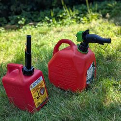 Lot of 2 Gasoline Cans /Canister, 1 gallon - with Quick -Flow Spout, 2-gallon- Smart Control