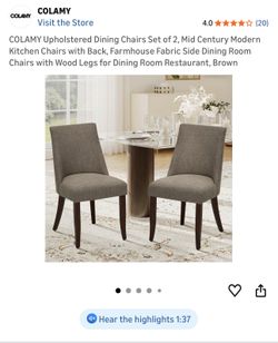 COLAMY Upholstered Dining Chairs Set of 2, Mid Century Modern Kitchen Chairs with Back, Farmhouse Fabric Side Dining Room Chairs with Wood Legs for Di