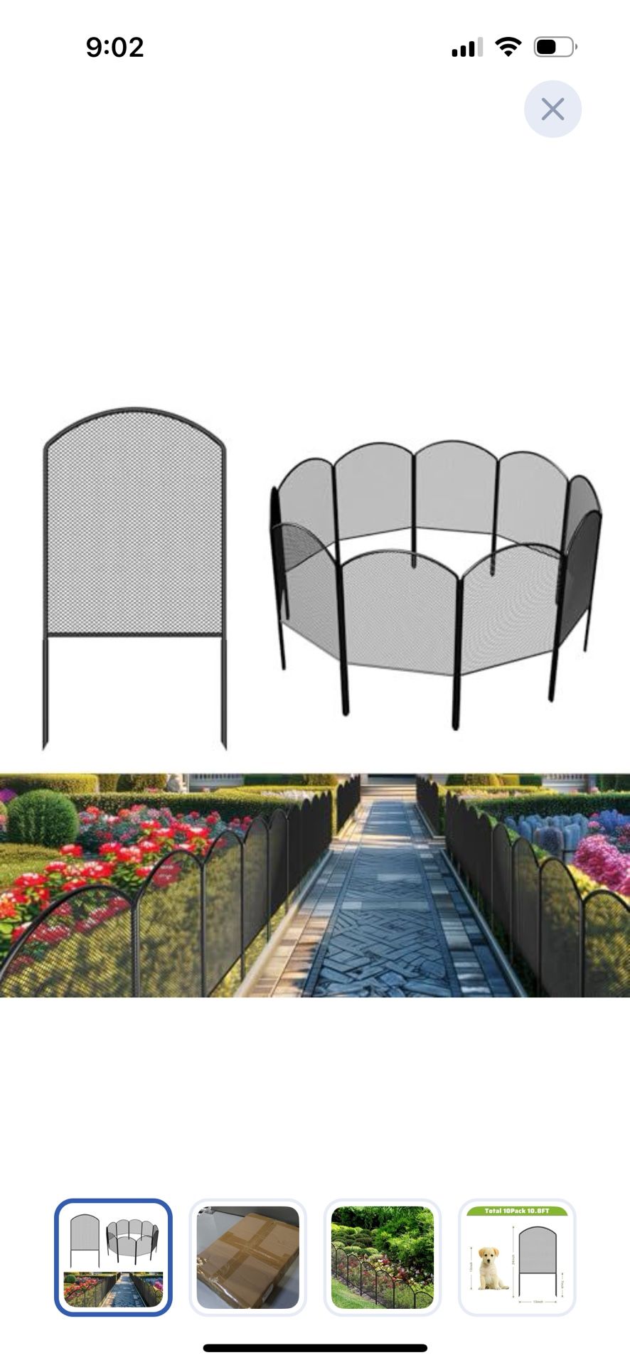 Decorative Garden Fence Animal Barrier, 10 Pack Total 24in(H) x 10.8ft(L) Dog Rabbit Garden Edging Fencing, Plant Protection Rustproof Metal Panel Bor