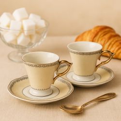 T Bavaria Germany 1950s Set Of 2 Espresso Demitasse Saucers Silver Scrolls