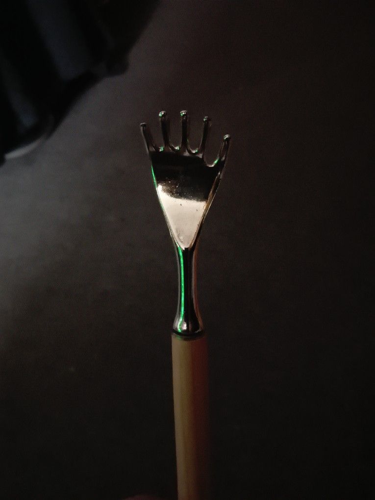 Back Scratcher Gold Colored Hand Wooden Handle 