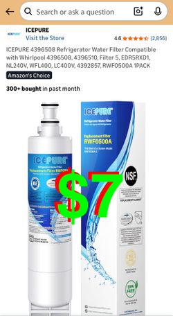 439*6508 Refrigerator Water Filter Compatible with Whirlpool 439*6508, (439*6510, Filter 5, EDR5RXD1, NL240V, WFL400, LC400V, 439*2857, RWF0500A (1PAC